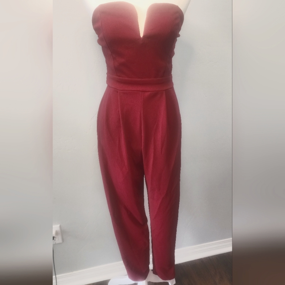 Burgundy Strapless Romper/Jumpsuit with Pants- Iris (Small)